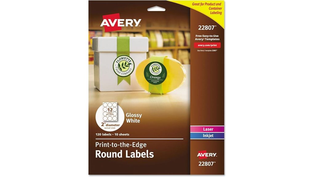 glossy white round labels