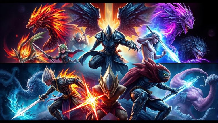 seven monster fighting artworks